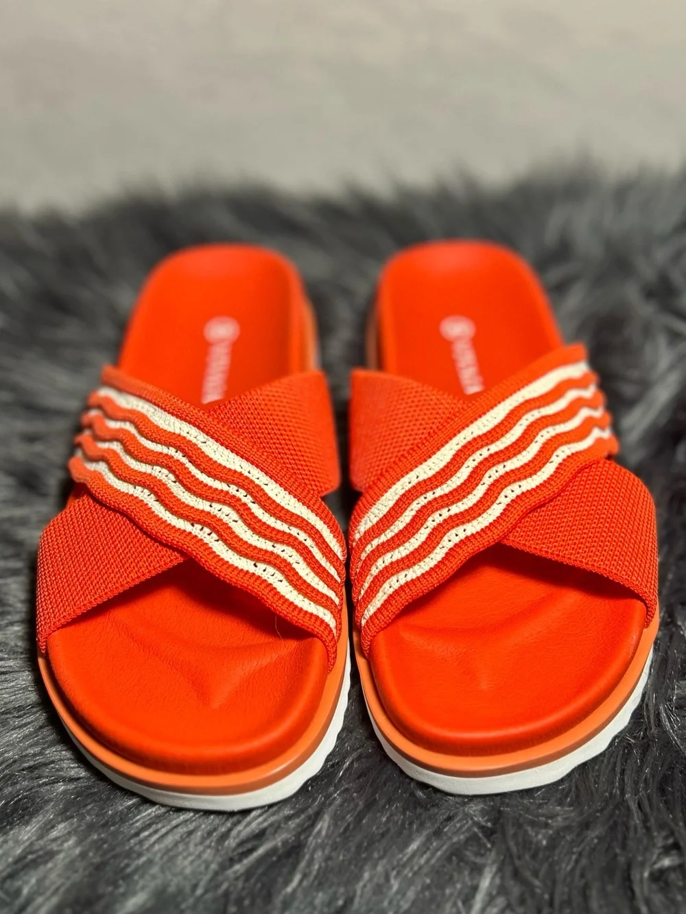Vivaia Orange Knit Criss Cross Striped Strap Slide Sandals Size 6 - Picture 4 of 10
